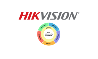 Kamera CCTV Hikvision zamontowana na jasnej ścianie budynku w dzień, wyraźne niebo w tle